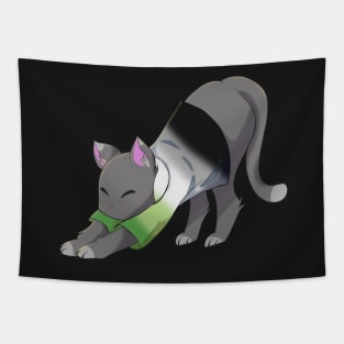 Aromantic cat stretching Tapestry