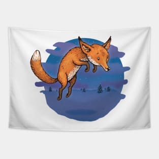 Winter fox - at night Tapestry