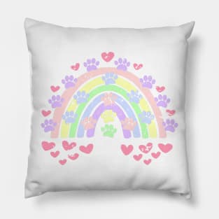 Distressed Pastel Dog Paws And Hearts Pillow