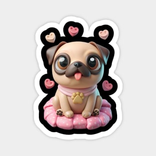 Fat Pug Cartoon with Hearts – Playful Pet Design Magnet