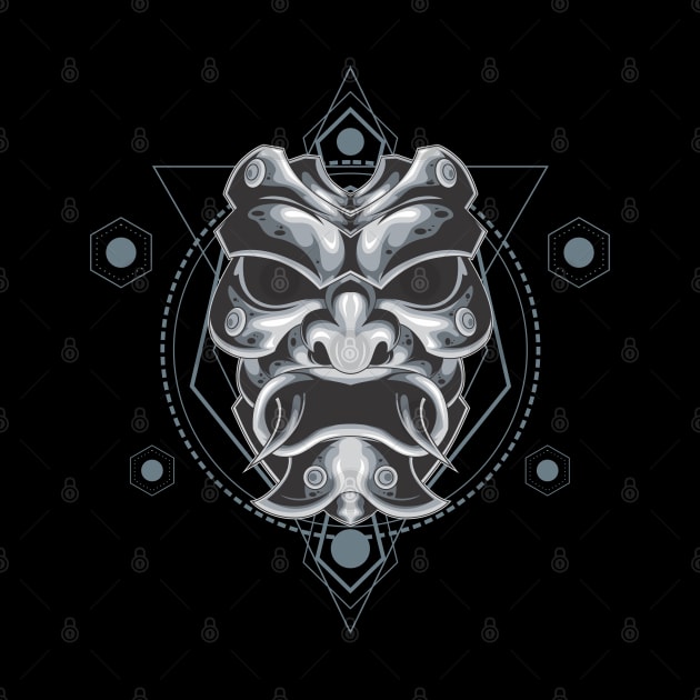 SILVER SAMURAI MASK SACRED GEOMETRY by sugiartoss_