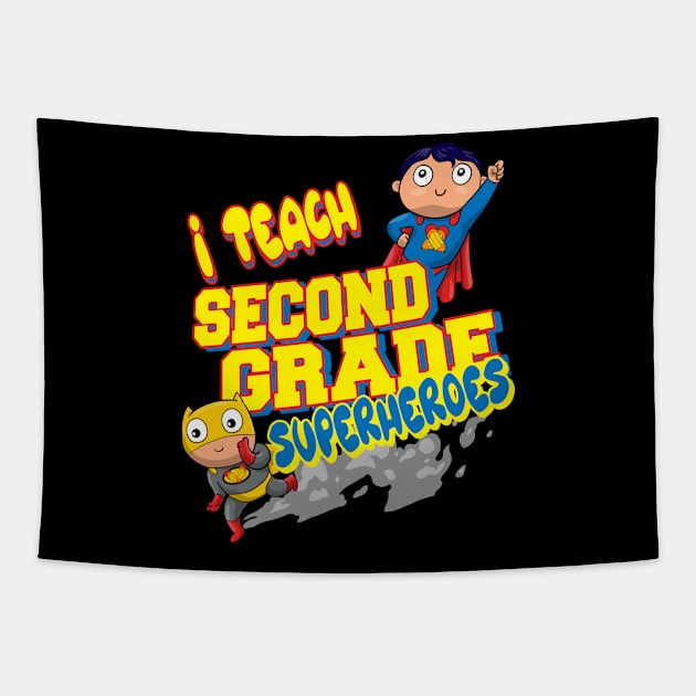 teacher design, I teach second grade superheroes Tapestry by Crow Creations