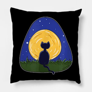 Cat And Moon Cat Lovers Artsy Full Moon Pillow