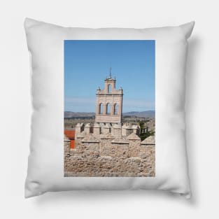 Bell tower with city walls, Avila, Castile-Leon, Spain, Europe Pillow