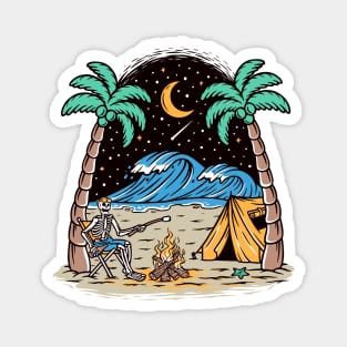 Skeleton Camping on the Beach Magnet