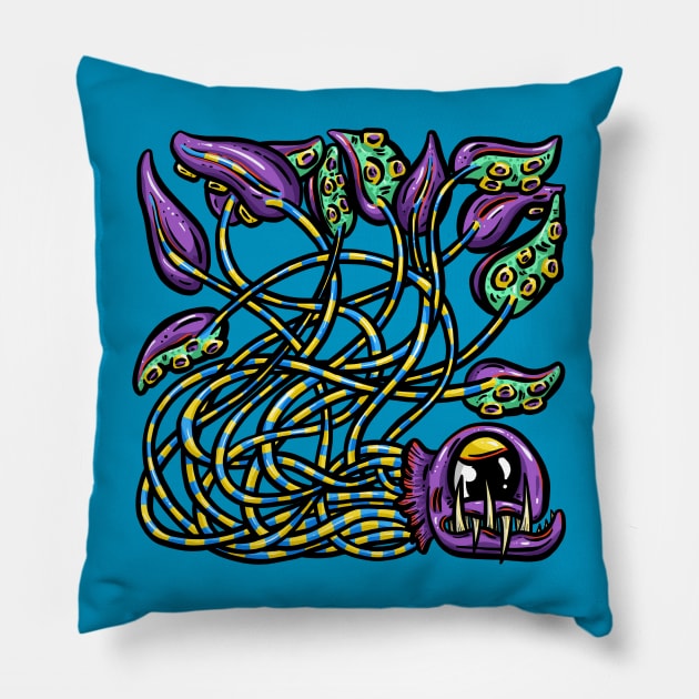 Cute Octopus Tentacle Logo Illustration Cartoon Character Purple Joe Pillow by Squeeb Creative