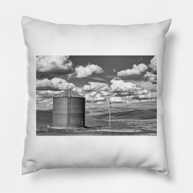 Silos Palouse B+W Pillow by jforno