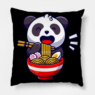 Cute Panda Bear Eats Ramen Noodle Soup Pillow