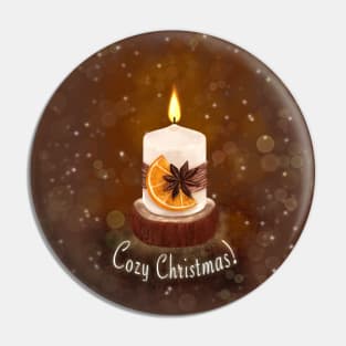 Cozy Christmas greeting Christmas candle among magic lights Pin