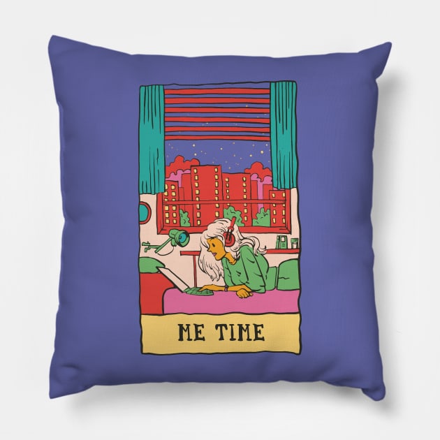 Me Time // Cute Loner Girl Illustration // Hermit Homebody Introvert Girl Pillow by SLAG_Creative