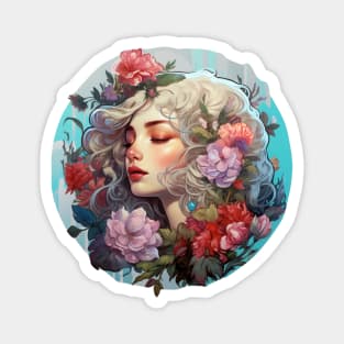 Beautiful girl surrounded by flowers Magnet