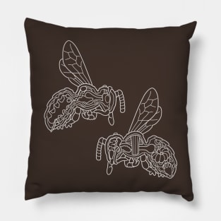 White Line Drawing of Honey Bee Anatomy Illustration Pillow