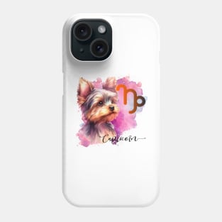 Capricorn Zodiac Sign Cute Yorkshire Terrier Watercolor Art Phone Case