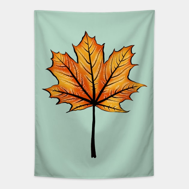 Yellow Orange Autumn Leaf Decorative Botanical Art Tapestry by Boriana Giormova