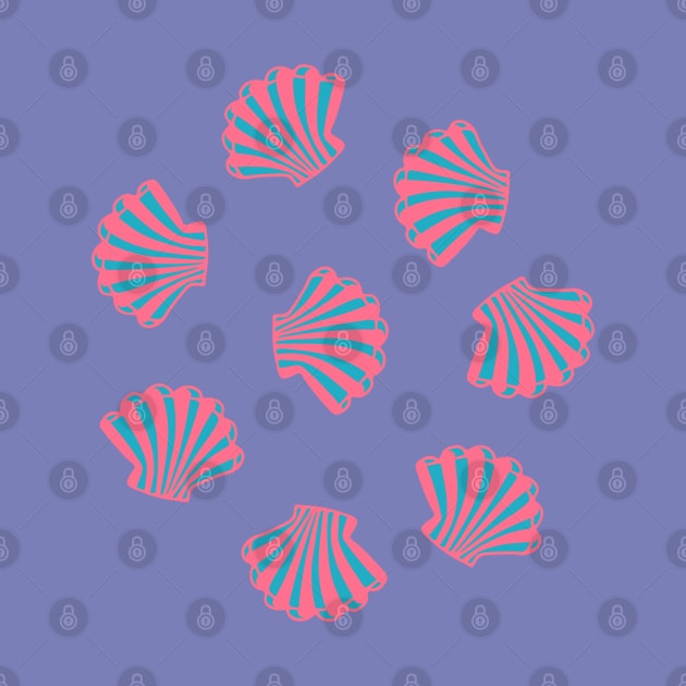 SEASHELLS Scattered Tropical Scallop Clam Shells Undersea Ocean Sea Life in Hot Pink Blue and Purple - UnBlink Studio by Jackie Tahara by UnBlink Studio by Jackie Tahara