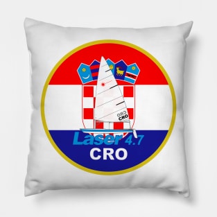 laser class sailboat on flag Croatia Pillow