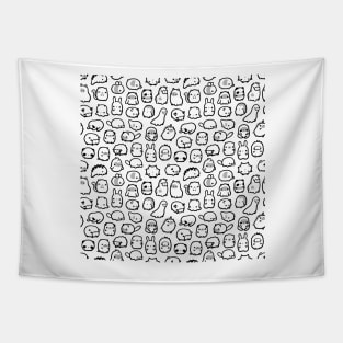 Mini Animals Pattern Black and White Tapestry