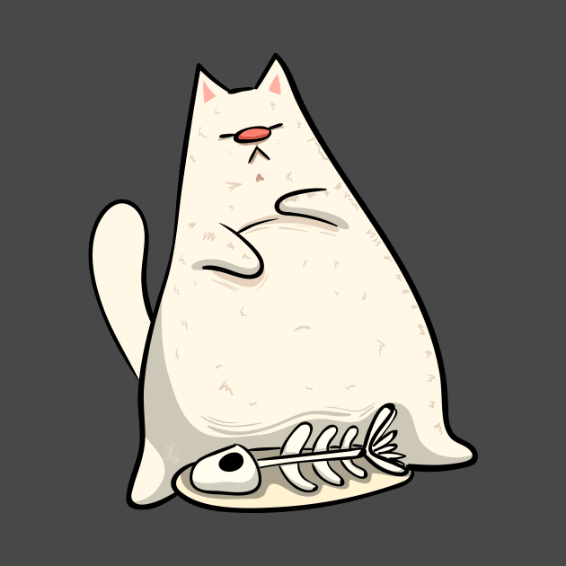 White Lazy Cat Design by KPrimeArt