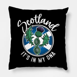 Scotland - It's in my DNA. Scottish thistle with a DNA strand on the flag of Scotland design Pillow