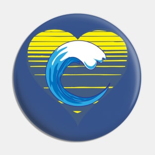 Blue ocean wave lover, sunset heart. Surf and sea waves lover gift Pin