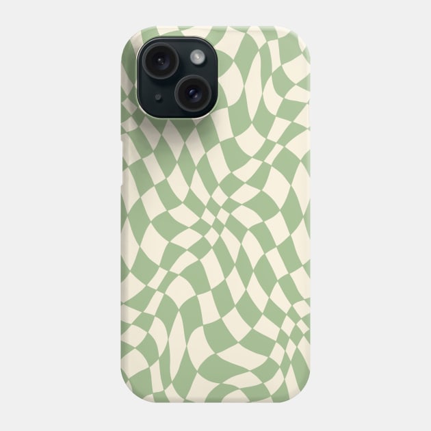 Green and Cream Distorted Warped Checkerboard Pattern II Phone Case by Velvet Earth