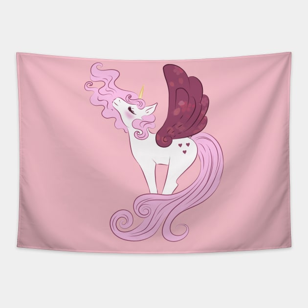 Purple pink flower unicorn Tapestry by CintiaSand