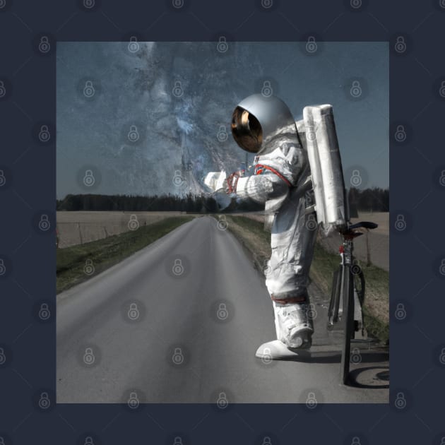 Astronaut With Bicycle On Road by KoumlisArt