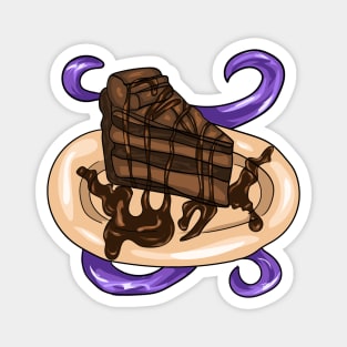 A piece of chocolate cake with chocolate syrup Magnet