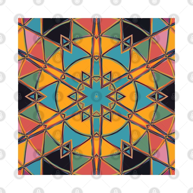 Cartoon Mandala Yellow Blue and Orange by WormholeOrbital