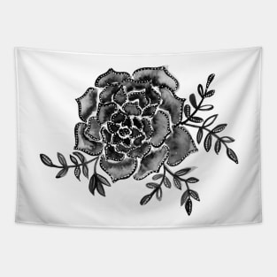 Watercolor houseleek - black and white Tapestry