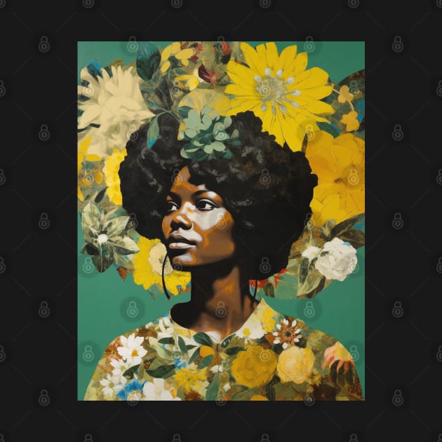 Black Woman Portrait With Yellow Flowers Collage by Trippycollage