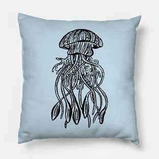 Jellyfish Illustration, Swimming in the Sea Pillow