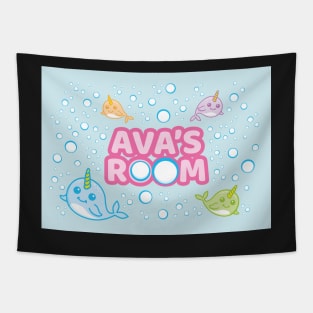 Personalised Narwhal 'Ava's Room' Sea Unicorn Bedroom Poster Door Sign Tapestry