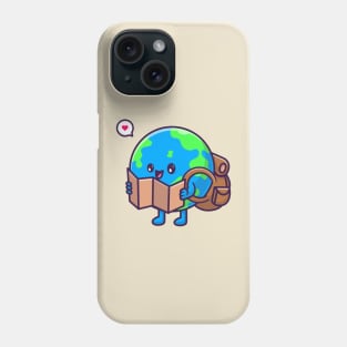 Cute Earth Globe Backpacker Holding Map Cartoon Phone Case