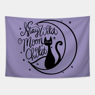 Stay Wild Moon Child Black Cat Tapestry