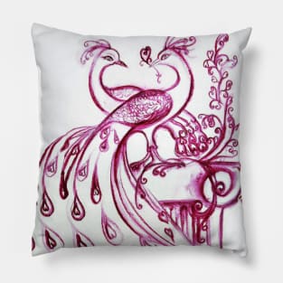 PEACOCKS IN LOVE Pink Purple White Hues Pillow