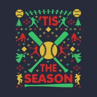 Funny Softball 'Tis the Season Ugly Christmas Sweater Party Shirt T-Shirt