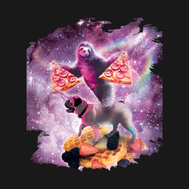 Space Pizza Sloth On Pug Unicorn On Waffles by Random Galaxy