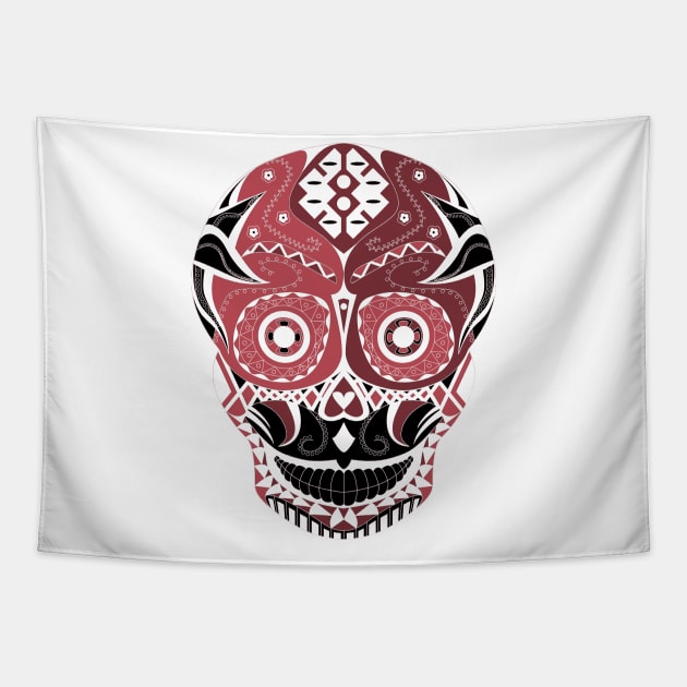 skull mania ecopop tribal mexican art in scarlet calavera Tapestry by jorge_lebeau