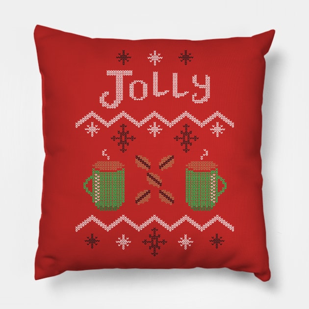 Jolly Coffee Holiday Sweater Pillow by Eat, Geek + Be Merry