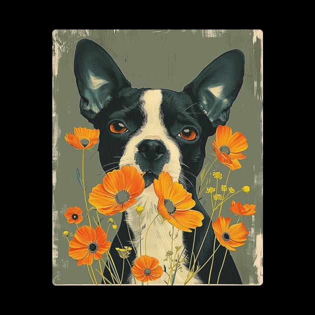 Boston Terrier Flowers Photo Art Design For Dog Onwer by karishmamakeia