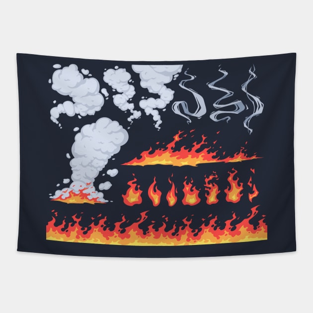 fire smoke cartoon Tapestry by Mako Design 