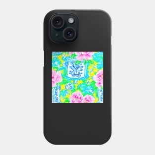 Neon colors chinoiserie jars and peonies watercolor painting Phone Case