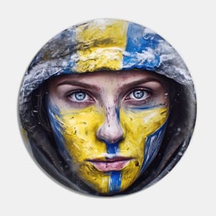 Female Ukrainian soldier with colours of Ukraine Pin