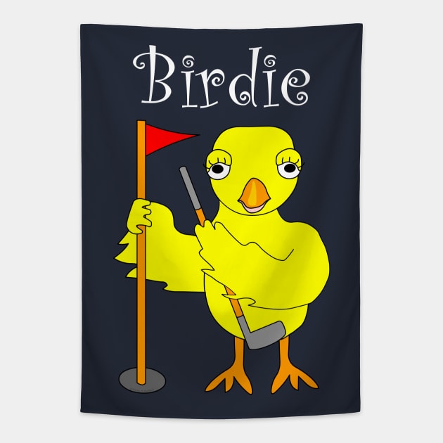 Birdie Golfing Chick White Text Tapestry by Barthol Graphics