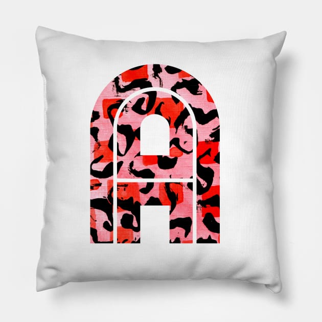 Abstract Letter A Watercolour Leopard Print Alphabet Red Pillow by Squeeb Creative