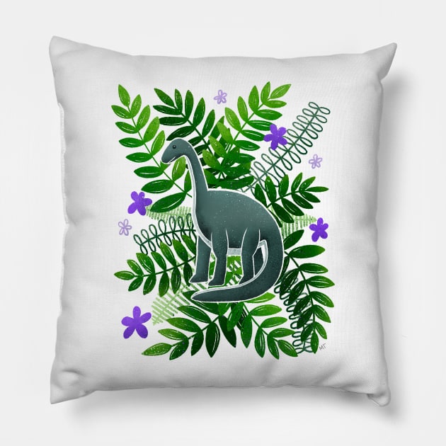Dinosaur & Leaves - Green and Purple Pillow by monitdesign