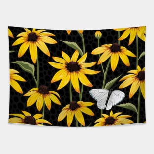 Rudbeckia pattern black Tapestry