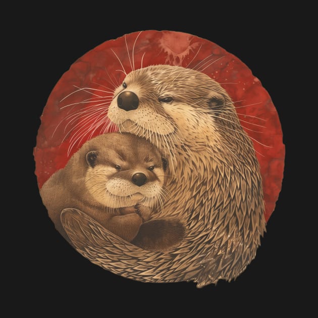 Otters Cuddling Ukiyo e Style by Vlaa