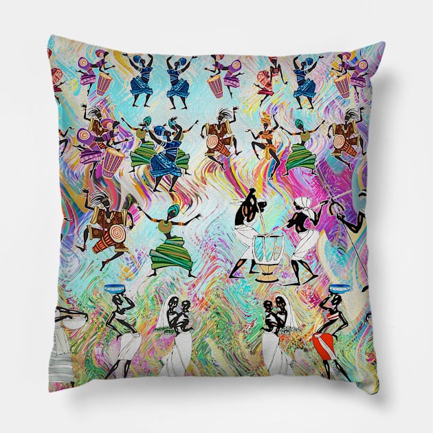 African Feast V4 Pillow by walil designer